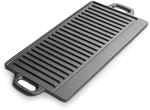 Bistecchiera Grill in ghisa, Padella Antiaderente in ghisa, teglia da Forno a Doppia Faccia Rigata e Piatta, teglia Rettangolare per frittate