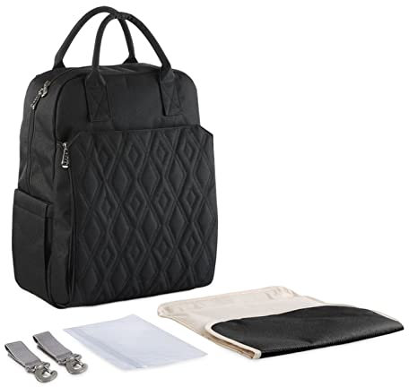 SONARIN Multifunktion Stylische Baby Wickelrucksack Wickeltasche,Großer Kapazität Wasserdicht Babytasche Wickeltasche Rucksack Reisetasche mit Wickelunterlage & Kinderwagen Haken(Schwarz)