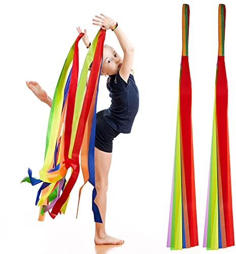 24 Pcs Rainbow Dance Ribbons, Rhythm Ribbon Streamers Rainbow Streamers Set Hand Held Rhythmic Gymnastics Dance Ribbons for Kids Adults, Assorted Color