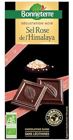 TABLETTE CHOCOLAT NOIR ET SEL ROSE DE L'HIMALAYA 80G, BONNETERRE, UNITÉ