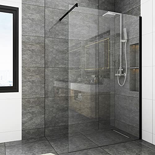 WITEN&NOCK Duschwand Glas Walk In Dusche 90x195 cm(für klein duschkabinen) Schwarz Matt mit Nano Beschichtung 8 mm Duschtrennwand Glas Badewanne Sicherheitsglas ohne Duschtasse