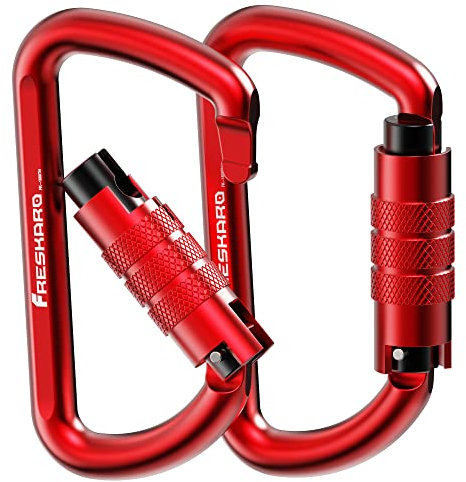 FresKaro 3inch 12kN Twist Locking Carabiner Clips, Weight Rating 1224kg, Auto-Lock Aluminum Carabiners Heavy Duty, for Hammocks, Yoga Swing, Camping, Keychain, Dog Leash, 2pcs, Red