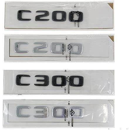 MSEURO 3D ABS Schwarz Chrom Auto Buchstaben Kofferraum Emblem Abzeichen Aufkleber Passend for Logo Mercedes Benz C200 W204 W203 C300 W205 Zubehör (Size : Chrome Silver, Color : C200)