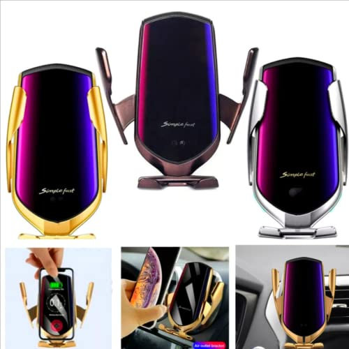 Wireless Car Charger R1 Fast Charging Automatic Sensor Mobile Phone Holder, In Car Air Vent Dashboard Mount Compatible for iPhone 14 Pro Max/13/12/11/X Galaxy S22/S21/S20 Note 20 Ultra (SILVER)