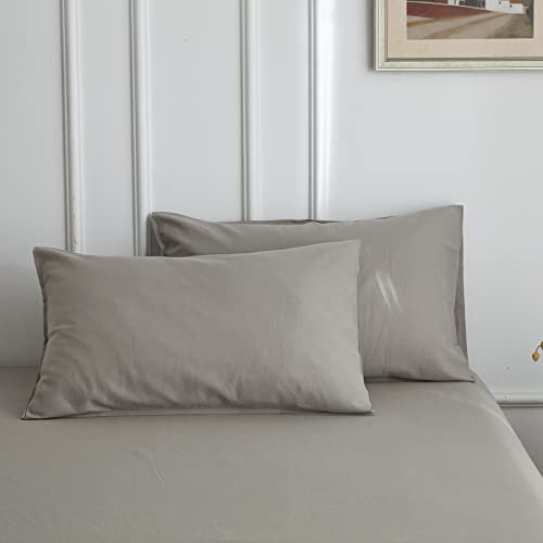 Simple&Opulence Leinen und Baumwollmischung Kissenbezüge Hotel Quality Pack von 2 Atmungsaktiver Kissenbezug mit Umschlag Verschluss Haltbarer Kissenschutz,Hellgrau,40 x 80 cm