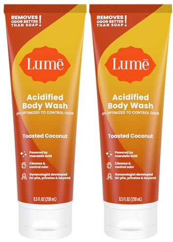Lume Acidified Body Wash - 24 Hour Odor Control - Removes Odor Better than Soap - Moisturizing Formula - Formulated Without SLS or Parabens - OB/GYN Developed - 8.5 ounce (Pack of 2) (Toasted Coconut)