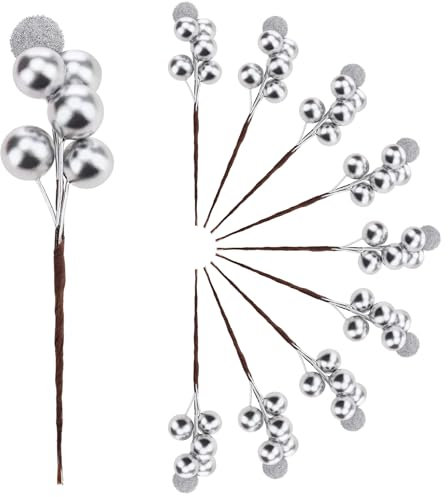 Meiwlong 10 Stück Gefälschte Silbrig Beeren Künstlich Glitzer Dekoration Glitzer Schaum Blumen Hochzeit Bouquet