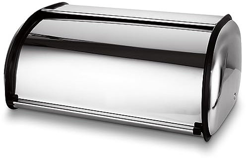 SENENQU Roll Top Bread Bin, Stainless Steel Bread Box, Silver Kitchen Bread Storage Box - 34 x 23 x 14.5cm