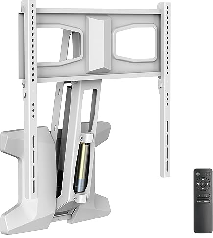 MOUNT-IT! Motorized Fireplace TV Wall Mount | Remote Control Electric Pull Down Mantel Mounting Bracket, Up to 77 Lbs Weight Capacity, Height Adjustable, Swivel, VESA 600x400 Compatible, White