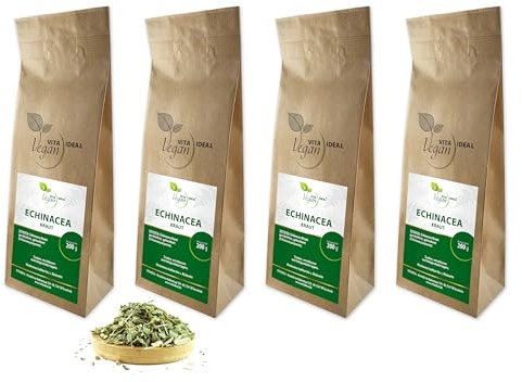 VITA IDEAL Vegan® ECHINACEA - Kraut 4x 200g geschnitten & getrocknet - PURPURSONNENHUT - Purpursonnenhutkraut - ECHINACEAKRAUT - Kräuter Tee & Aufguss, ohne Zusatzstoffe.