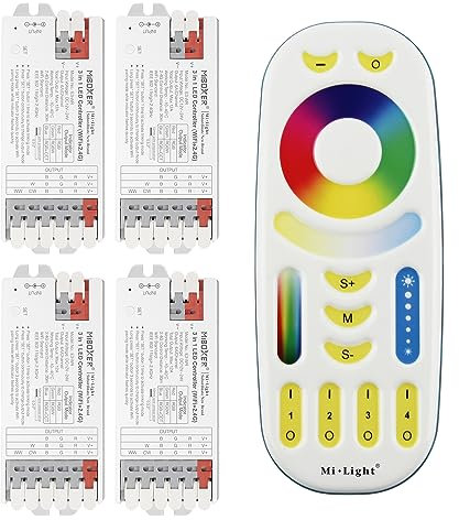LIGHTEU®, Milight Miboxer 3 in 1 LED Strip Controller (WiFi+2.4G) RGB RGBW RGBCCT, Tuya Smart Amazon Alexa und Google Home Sprachsteuerung Bluetooth 4.2 unterstützen DMX512, 4x E3-WR + FUT092