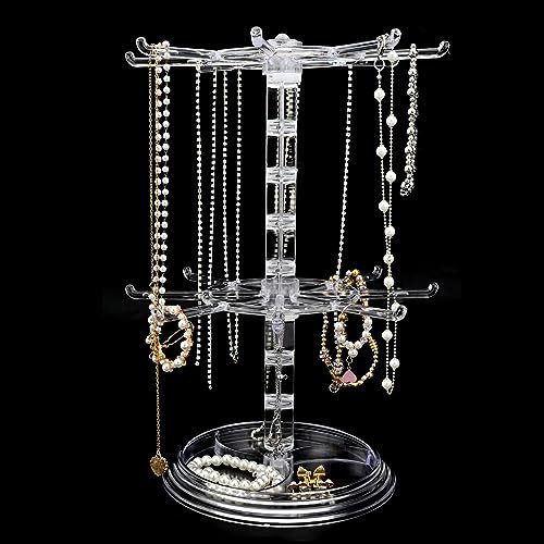 2 Tier Rotating Jewelry Display Stand,Necklace Display Stand,Bracelet Holder Display Stand,Necklace Hanger,for Necklaces,Bracelets,Earrings,keyring,Ring Gift for Girls Women (Hanger Type)