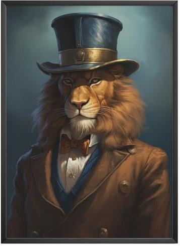 MJ-Graphics - Portrait Poster modern Löwe im Anzug - Bild im Stil Ölgemälde | Wandbild Din A4 dickes Posterpapier - FineArt Kunstdruck ohne Bilderrahmen