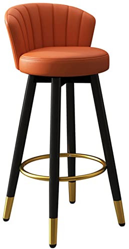 NEAFP Drehbare Barhocker, Metall-Barstuhl mit Rückenlehne, orangefarbener PU-Sitz und goldene runde Fußstütze, hoher Hocker für Bürotheke, Rezeption (Größe: 74 cm) (Schwarz, Gold, Orange 74 cm) HGCHH