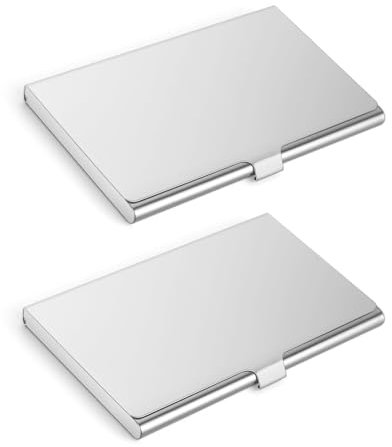 Vicloon Porte-Cartes de Visite Fin en Métal, 2 Pièces Étuis pour Cartes de Visite en Acier Inoxydable, Porte Carte Metalliquede Visite Super Léger pour Hommes et Femmes, pour Affaires Fêtes Sociaux