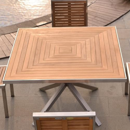 Teako Design Esstisch Andalo Teakholz & Edelstahl, 80cm / 100cm / 120cm, Quadratisch, Wohnzimmertisch, Gartenmöbel, naturfarben, Wetterbeständig, Balkontisch (120 x 120 cm)