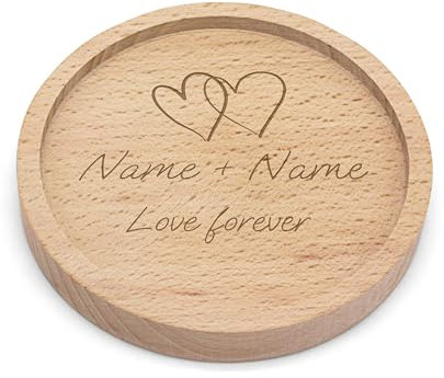PrintPlanet® - Personalisierter Holz-Untersetzer mit Gravur - Untersetzer mit Namen personalisiert - Motiv: Love