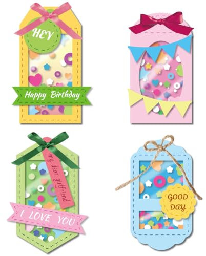 DELORIGIN Etikett Form Stanzformen 4 Stile Stanzschablonen Neuheiten 2025 Metall Schneiden Schablonen Kleine Etiketten Element Prägeschablonen fürDIY Hochzeit Scrapbooking Dekor