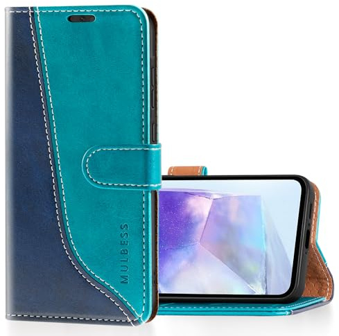 Mulbess Handyhülle für Samsung Galaxy A55 5G Hülle Leder, Magnet Klapphülle, Lederhülle mit Kartenfach, Flip Case Etui Handytasche Schutzhülle, Stilvoll Mint Blau