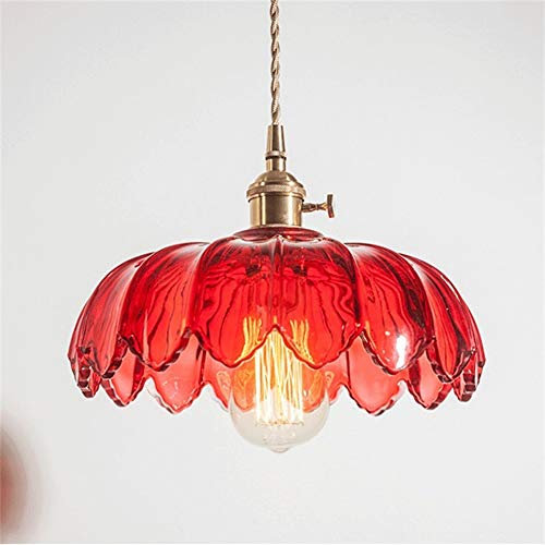 ITOSUI Suspension en Verre rétro, Lustre en Forme de Fleur pour Restaurant, Salon, Cuisine, îlot, Salle à Manger, Chambre à Coucher, Bar, décoration Artistique (Couleur : Rouge)