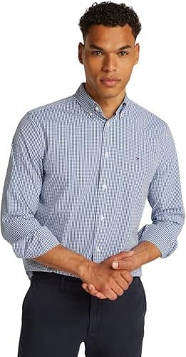 Tommy Hilfiger Men’s Flex Poplin Gingham Regular Fit Shirt, Multicolor (Wedge Blue/Optic White), XL