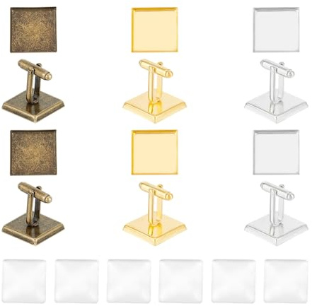 UNICRAFTALE 3 Farbe 12 Sets Quadratische Blanko Manschettenknöpfe DIY Blanko Manschettenknöpfe Herstellungsset Goldene Cabochon Manschettenknopfeinstellungen Quadratischer Manschettenknopf Für Männer