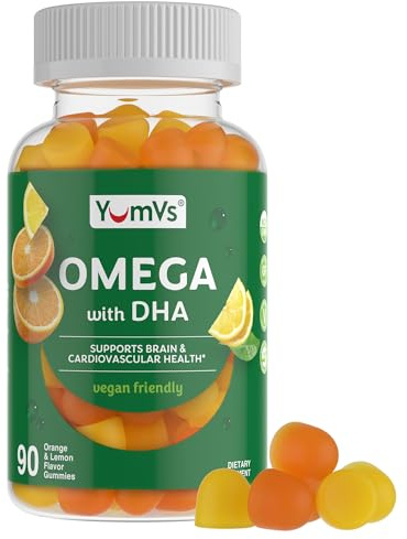 Vegan Omega 3 Supplement Gummies – Algae Oil Plant Based Vegan DHA – Fish Oil Alternative with Flaxseed & Algae – Non-GMO, No Carrageenan – Heart, Brain & Eye Support – Lemon & Orange – 90 Gummies
