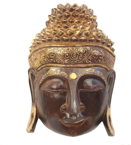 Oriental Galerie Buddha Maske Wandmaske Holz Deko Gesicht Wall Art hängende Wand Deko Braun Gold 30 cm
