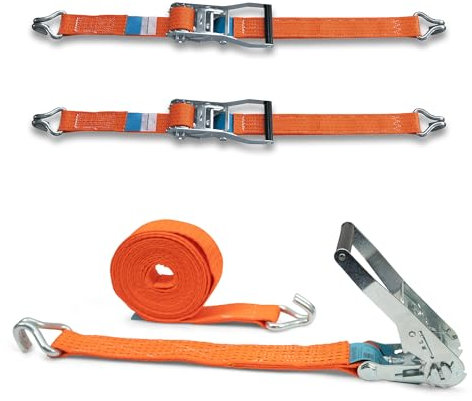 2er Set Spanngurt mit Stabiler Ratsche und Profilhaken, DoZurr 5000, belastbar bis 2500 kg, 50 mm breit x 8 m lang, orange, für LKW und große Anhänger