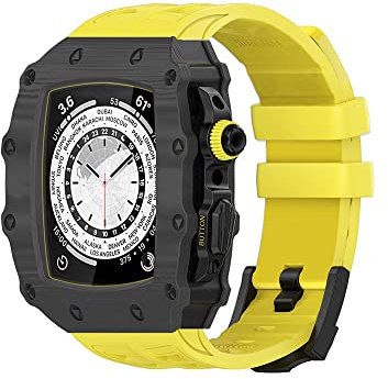 NEYENS Correa de goma de fibra de carbono, para Apple Watch 9, 8, 7, 6, 5, 4, SE, 44 mm, 45 mm, accesorios de repuesto de lujo, kit de modificación de bisel de marco de carbono, 45mm, Ágata