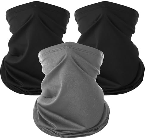 KEYRI 3 Pièces Cache Cou pour Homme et Femme Tour de Cou Elastique Multi-Usage Unisexe Bandeau Cache Cou Tubulaire D'hiver Séchage Rapide Tour de Cou pour Ski Course Moto Vélo (2 Noirs + 1 Gris)