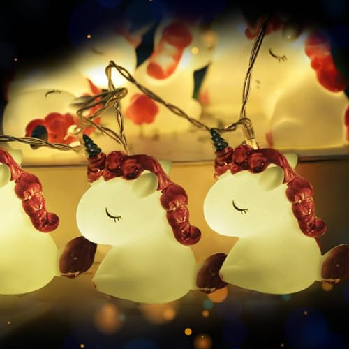 HuaMuDM LED Lichterkette Cartoon Tier mit Einhorn Design - Batteriebetrieben für Kinderzimmer mit 10 LEDs