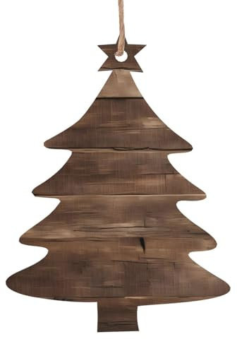 Ornamenti rustici per albero di Natale in legno con stampa in legno antico fienile, etichette rustiche da appendere con corde di iuta