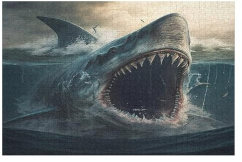 Für Erwachsene 1000-Teiliges Hai -Puzzle, Holzbrett-Puzzle, Puzzle Für Kinder, Geschenke, （75×50cm）