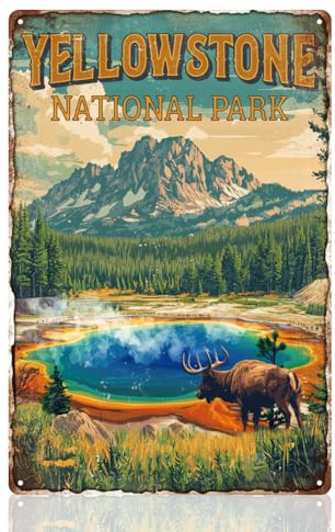 DOODLREAM Yellowstone Nationalpark Blechschild, Retro Metall-Wanddekoration | 30 x 20 cm Retro Metall-Blechschild Yellowstone-Landschaft, wasserfestes Wanddekor für Zuhause und Zimmer, ideal als Geschenk