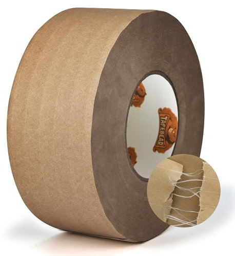 TAPEBEAR Nastro Adesivo ad Acqua Rinforzato, 50mm x 50m, Carta Kraft Ecologica per Sigillature Sicure, 1 Rotolo