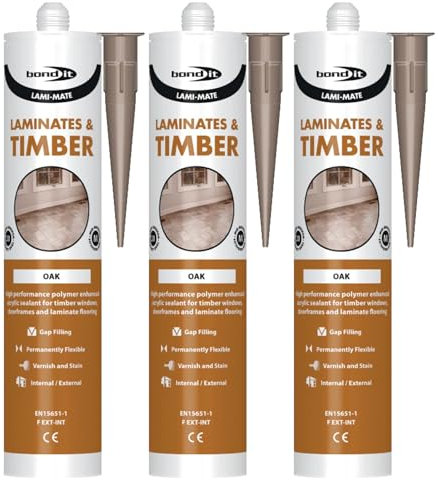 Bond It LAMI-MATE Flexible Sealant & Gap-Filler – 3x Oak, 285ml | Premium Sealant Filler for Timber & Laminate Flooring | Paintable & Stainable – Non-Shrinking – Interior & Exterior Use