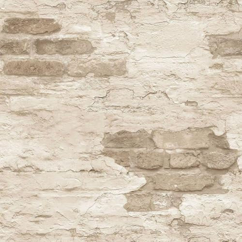 Distressed Wall Exposed Bricks Wallpaper - Industrial Vintage Beige Brown - Cracks Rustic Contemporary - Paste The Wall