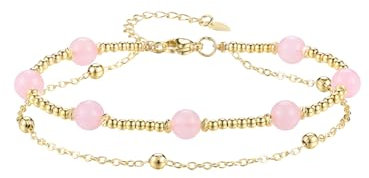 Jovivi Rose Quartz Healing Bracelet For Women,Natural Stone Crystal Pink Gemstone Gold Beaded Bracelet Ladies Jewellery Gifts for Women Girls Mum Birthday Christmas