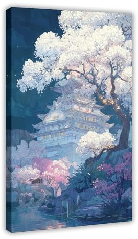 Quadro da parete giapponese con fiori di ciliegio – paesaggio naturale asiatico, stampa romantica su tela, 3 poster su tela, decorazione camera da letto, paesaggio sportivo, ufficio, decorazione della