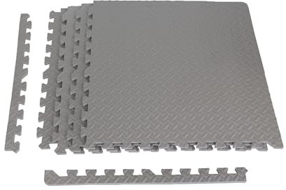 ForzaFit Lot de 4 tapis de sol en mousse EVA - Tapis de sol pour enfants - Gris - 120 x 120 cm - Avec bord - Tapis de jeu pour enfants - Tapis de protection du sol pour appareils de sport