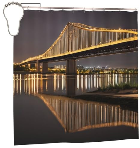 WXWJSHMGC Rideau de douche New York Manhattan Bridge Night Print avec crochets, long rideau de douche élégant et élégant hydrofuge pour salle de bain, 180 x 180 cm