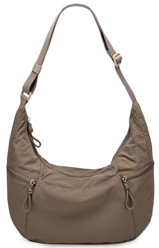 VASCHY Borsa Mezzaluna Donna Tracolla,Moon Bag Leggera in Nylon Marsupio Donna Tracolla Per Shopping/Viaggio/Lavoro/Mare Marrone Chiaro