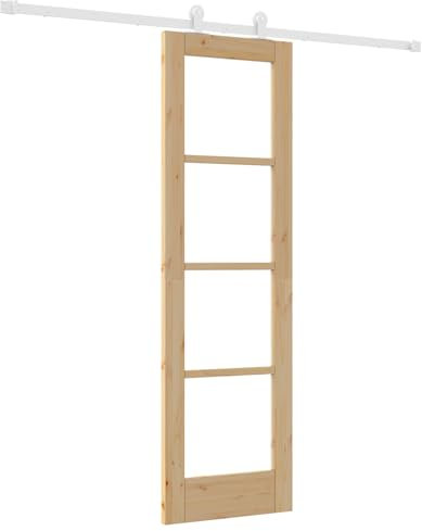vidaXL Porte coulissante Orkdal Bois massif naturel et verre 61 X 198,5 cm avec quincaillerie rail de 200 cm Intérieur Design moderne Grange Gain d'espace Panneau