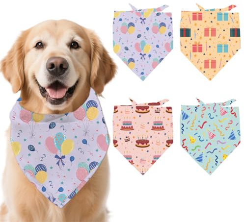 arricraft 4 Stück Polyester Halstücher Für Haustiere Hundehalstuch „Happy Birthday“ Waschbar Dreieckig Stoff Haustier Bandanas Für Kleine Mittelgroße Und Große Katzen Und Hunde Kleidungsdekoration