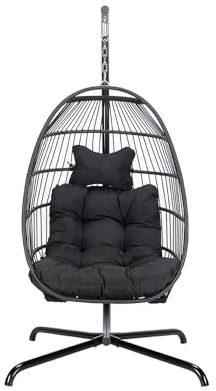 Home Deluxe Hängesessel LOMA – Faltbar, 1 Sitzer in Schwarz | Hängekorb, Hängestuhl, Gartenmöbel, Gartenschaukel