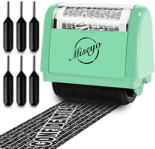 Miseyo Lot de 6 tampons à rouleau de protection contre le vol d'identité – Vert menthe (6 recharges d'encre intégrées)