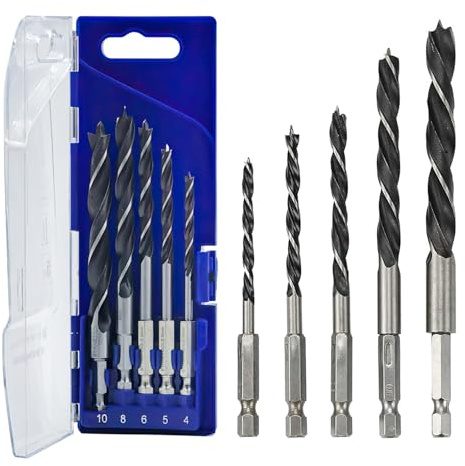 5 brocas para madera, vástago hexagonal 65HRC, brocas para madera de 4 mm, 5 mm, 6 mm, 8 mm y 10 mm (1)