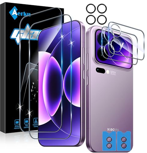 Aerku Protector de Pantalla para Xiaomi Mi 17 Pro Max 5G, 2 * 9H Cristal Templado + 2 *Exterior Película Protectora + 2 *Protector de Lente de Cámara Cristal Templado, 9H Sin Burbujas Vidrio