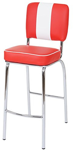 PROREGAL 2er-Set Barhocker Diner Sitzhöhe 70cm Retro 50er Jahre Design Kunstleder Rot-Weiß Barstuhl Tresenhocker